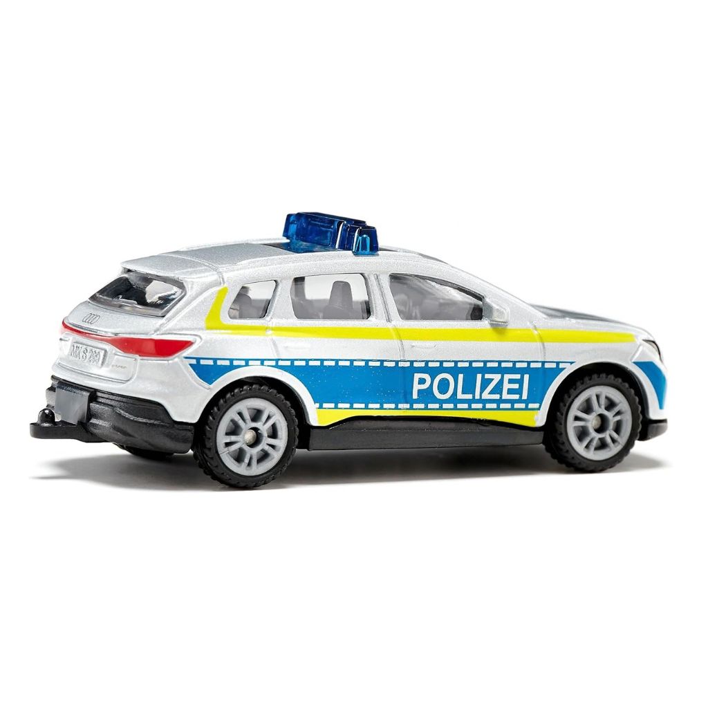 Front view of the die-cast Siku police toy car with its rugged, purposeful intervention vehicle styling