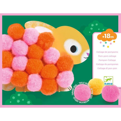 pom-pom collage animal shapes with colourful 4 cm pom-poms on a white background
