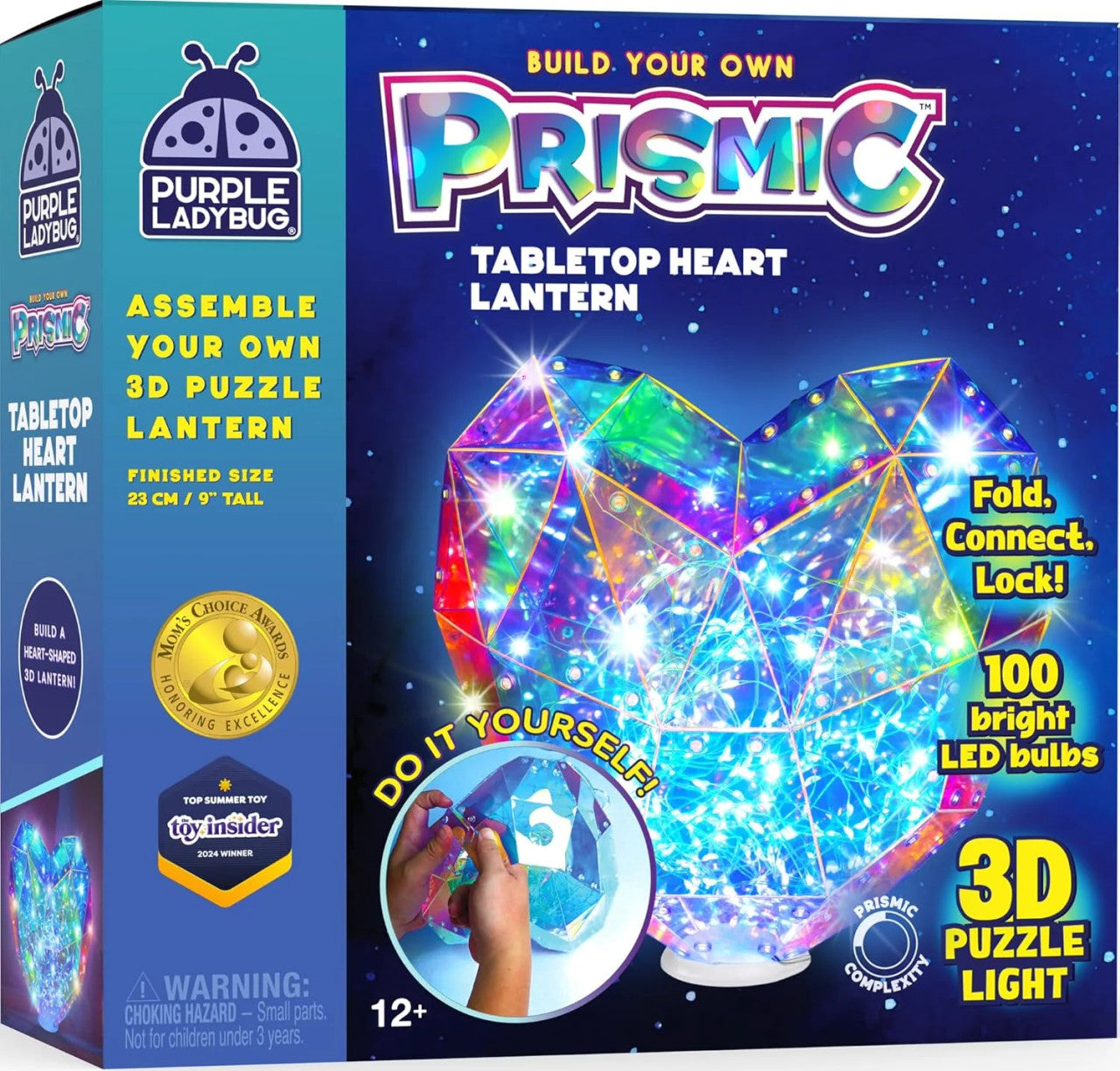 Prismic tabletop heart lantern 3D puzzle with colourful glowing crystal-style design