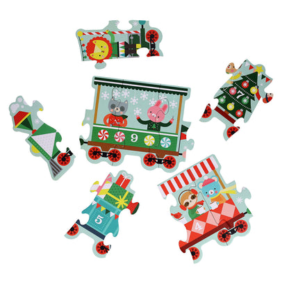 Petit Collage 30pc - Christmas Train Shaped Floor Puzzle