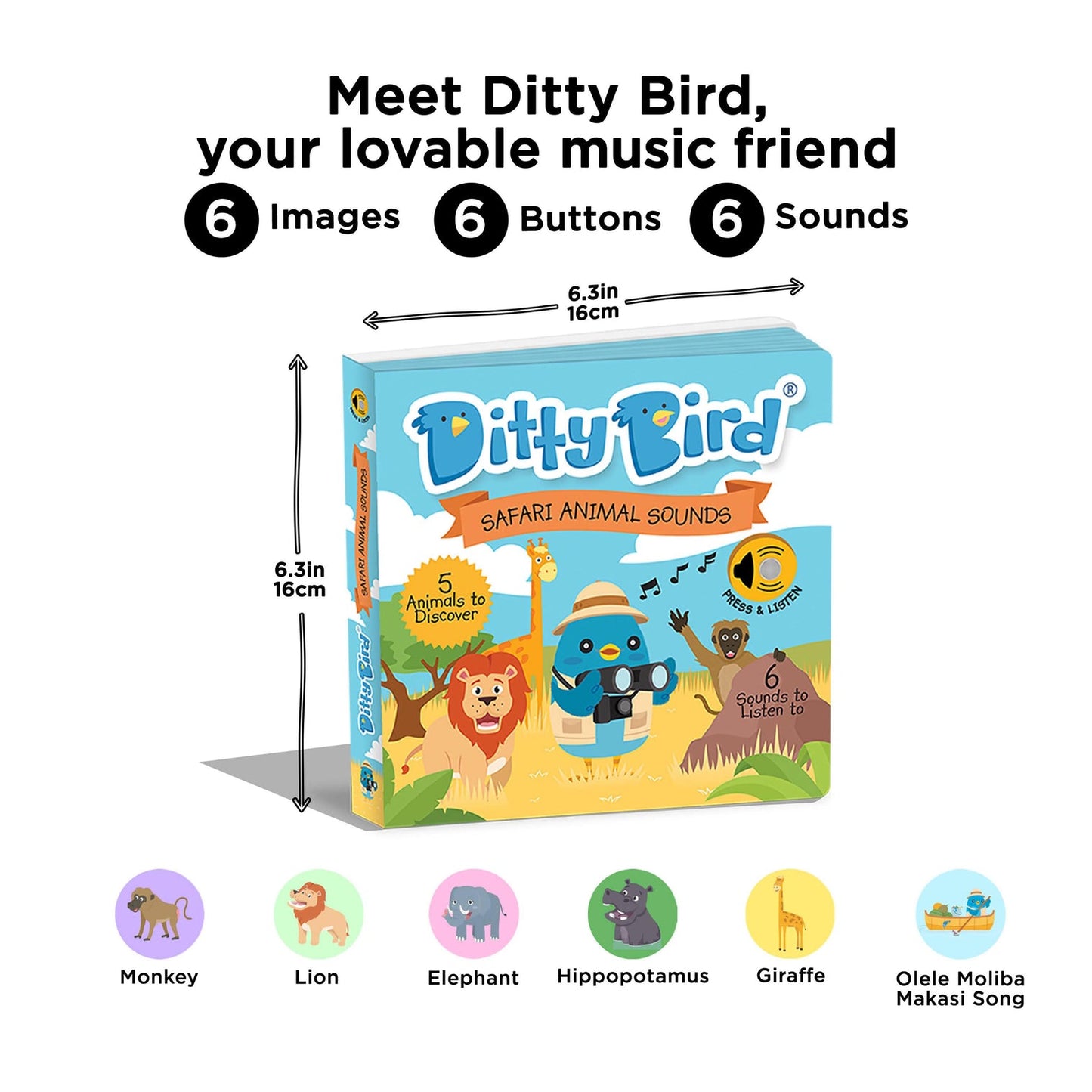 Ditty Bird Safari Animal Sounds Book | Interactive Sound Book