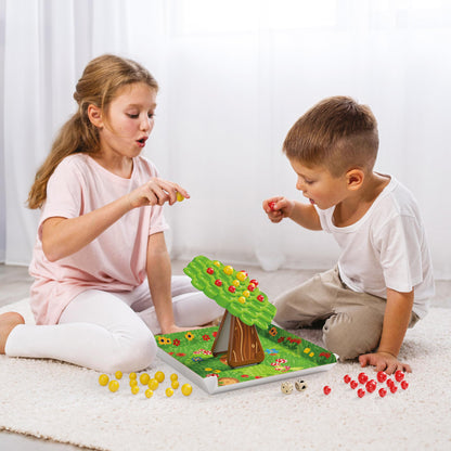 Children playing Quercetti Stay Apple Balance Tree Game