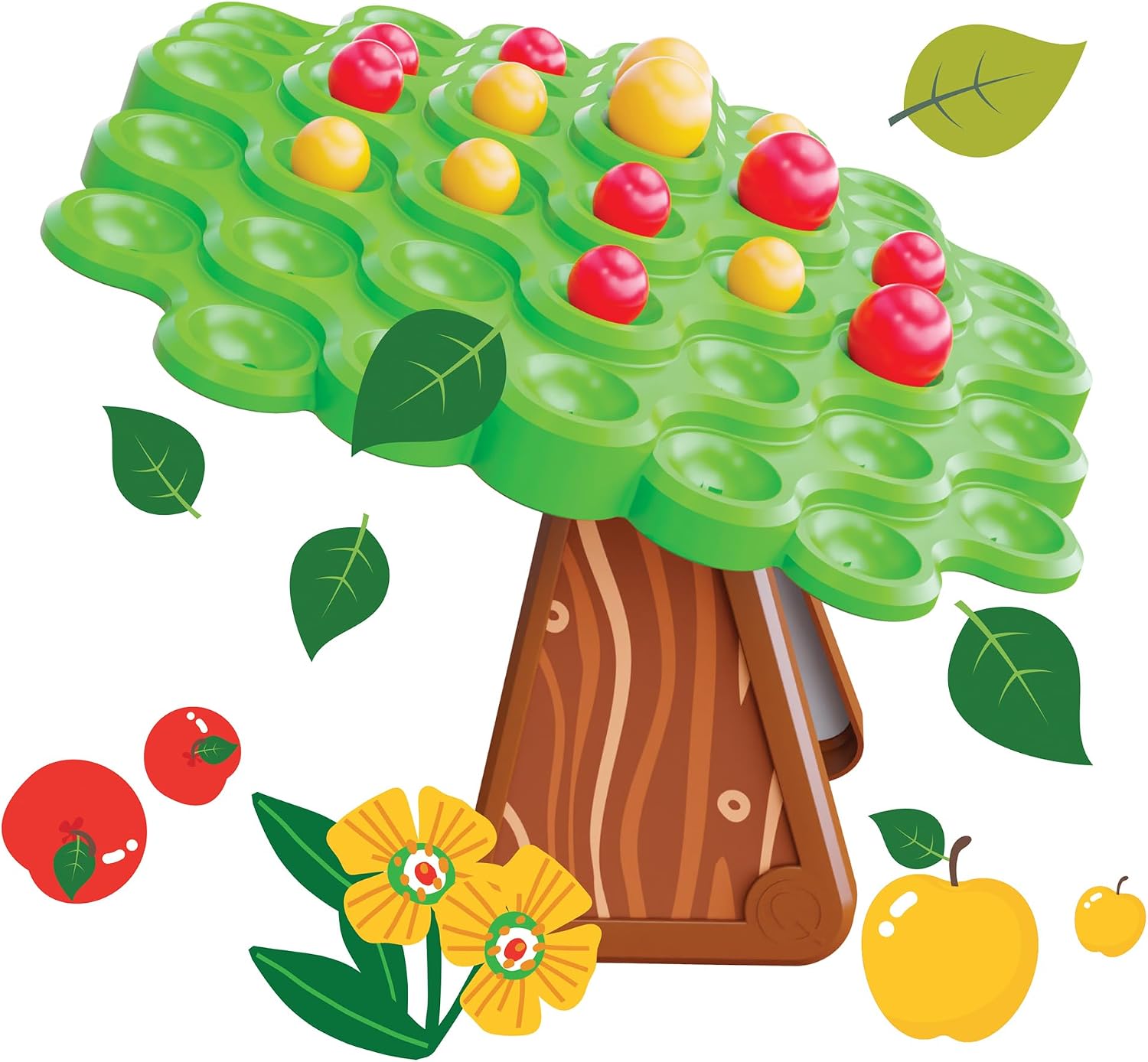 Quercetti Stay Apple balance game with swaying tree and red and yellow apples