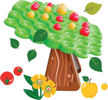 Quercetti Stay Apple balance game with swaying tree and red and yellow apples
