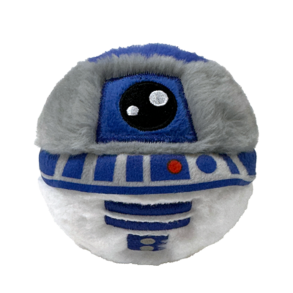 Front view of the R2-D2 Ty Beanie Bouncer plush toy photographed front-on, 10cm, on a white background