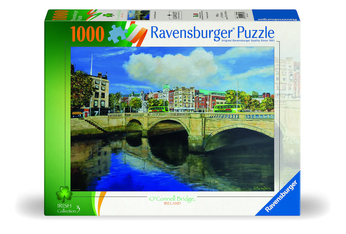 Ravensburger O'Connell Bridge Ireland 1000 piece puzzle featuring Dublin cityscape and River Liffey reflections
