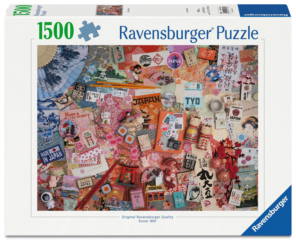 Ravensburger Trip to Tokyo 1500 piece puzzle featuring colourful Japanese travel and cultural collage artwork