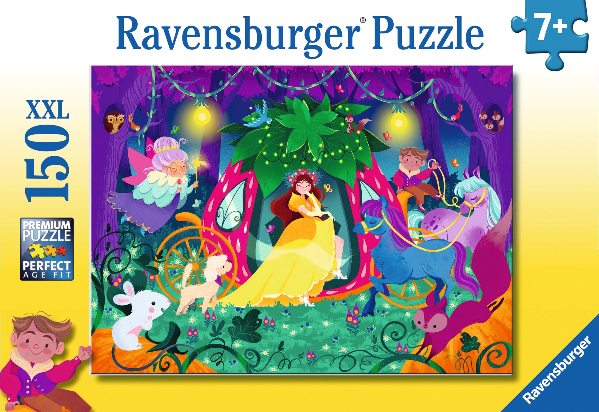 Ravensburger The Magical Journey 150 XXL piece children's jigsaw puzzle featuring a princess in a strawberry carriage travelling through an enchanted forest