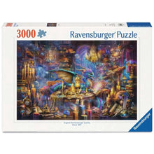 Ravensburger Dragon's Library 3000 piece fantasy jigsaw puzzle featuring dragons, books and a magical library scene
