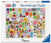 Ravensburger Cute Kawaii Chaos 500 piece puzzle featuring colourful kawaii characters, food, animals and cute illustrations