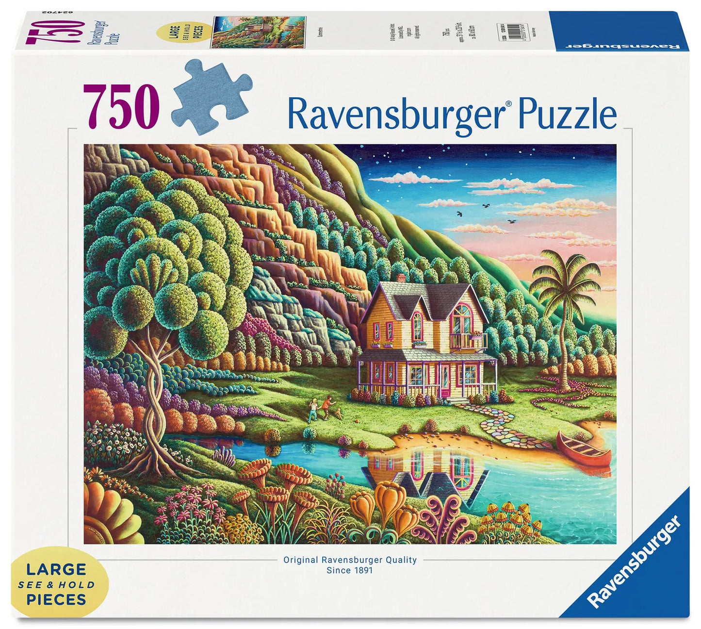 Ravensburger Summertime 750 Piece Large Format Jigsaw Puzzle featuring colourful lakeside cottage artwork by Andy Russell