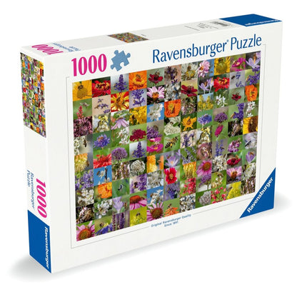 Detail of bees feeding on dahlias and echinacea from the 99 Bees 1000 piece photo jigsaw puzzle