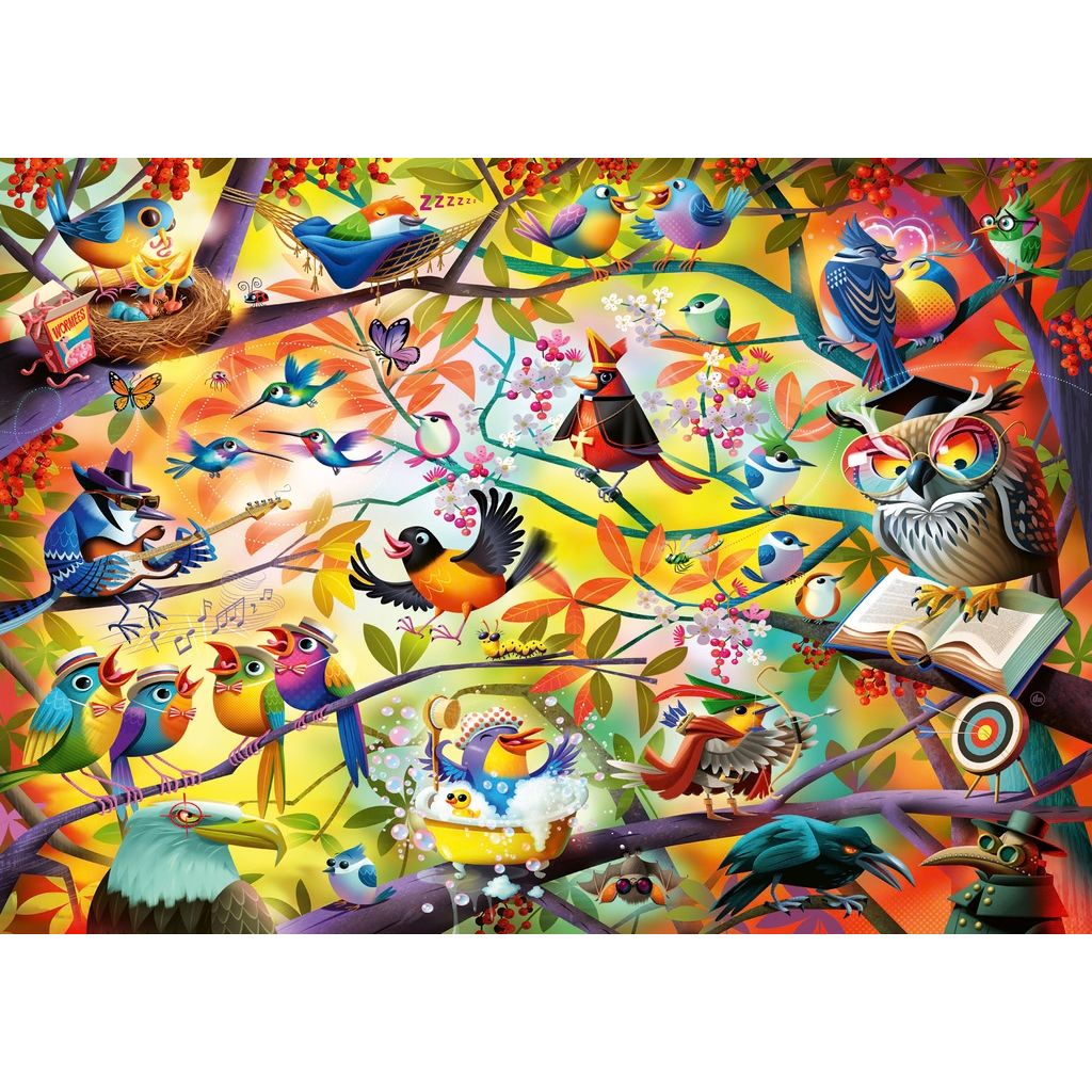 Close-up detail of bird species with varied plumage and patterns in the A Bird's Life puzzle