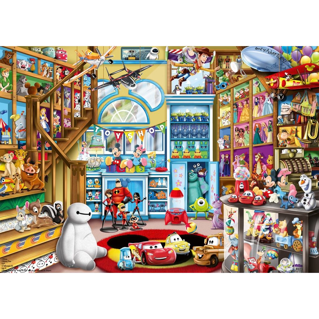 Detail of Mickey, Minnie, Stitch and Disney Princess characters in the Toy Store jigsaw puzzle