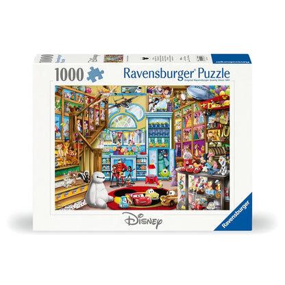 Ravensburger Disney Pixar Toy Store 1000 piece jigsaw puzzle with characters lining toy shop shelves