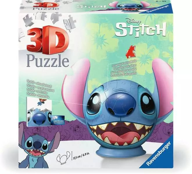 Ravensburger Disney Stitch 72-piece 3D Puzzle Ball with decorative ears and display stand