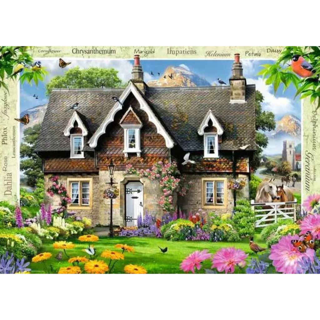 Close-up detail of the cottage walls and rooftop in the Farm Cottage countryside jigsaw puzzle