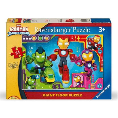 Ravensburger Iron Man & His Awesome Friends 24 piece giant floor puzzle featuring Marvel superheroes, suitable for children aged 3 years and over.