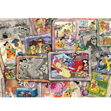 Close-up detail of Barney, Betty and Bamm-Bamm with stone age gadgets in the Flintstones puzzle