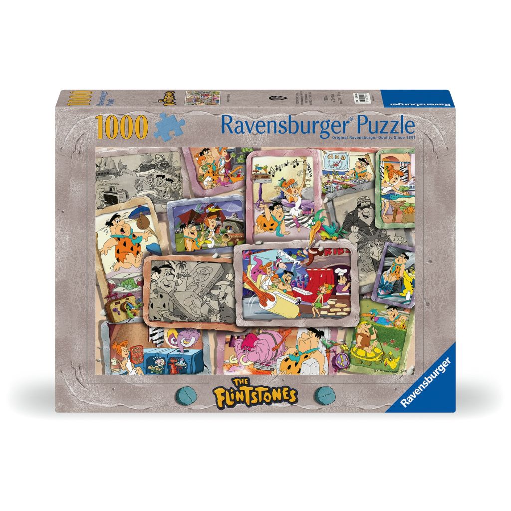 Ravensburger Modern Flintstones 1000 piece jigsaw puzzle showing Fred, Wilma and friends in Bedrock
