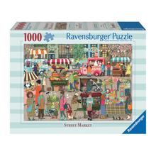 Ravensburger Street Market 1000 piece jigsaw puzzle, a busy illustrated market scene by Angela Holland