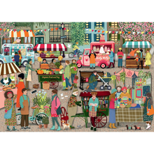 Close-up detail of fruit and vegetable stalls and fresh bakes in the Street Market puzzle artwork