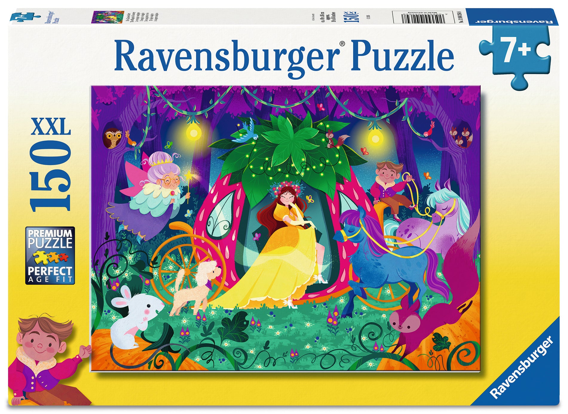 Ravensburger The Magical Journey 150 XXL piece children's jigsaw puzzle featuring a princess in a strawberry carriage travelling through an enchanted forest