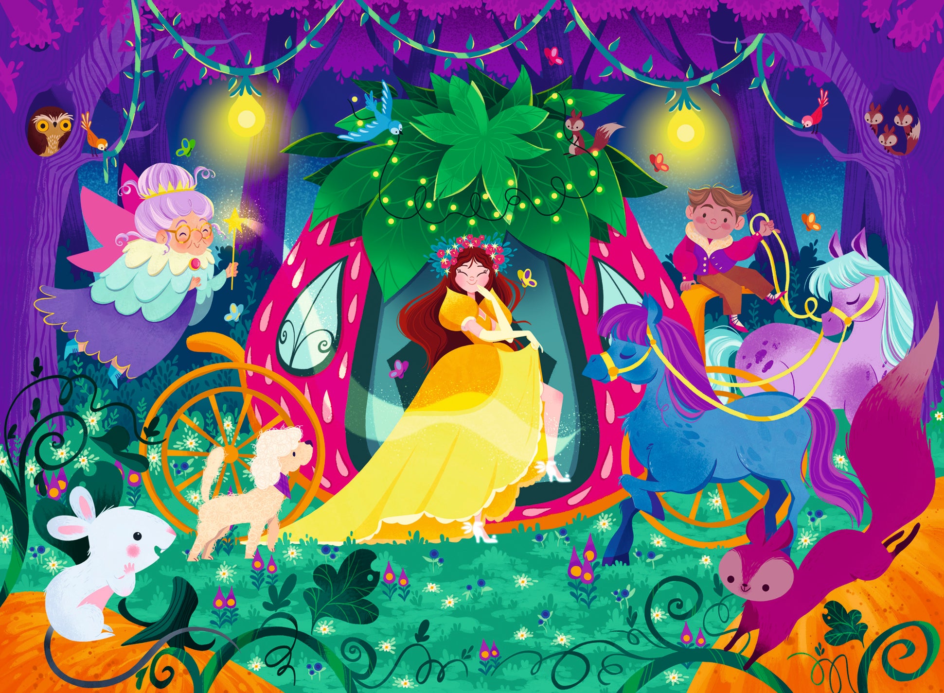 Ravensburger The Magical Journey 150 XXL piece children's jigsaw puzzle featuring a princess in a strawberry carriage travelling through an enchanted forest