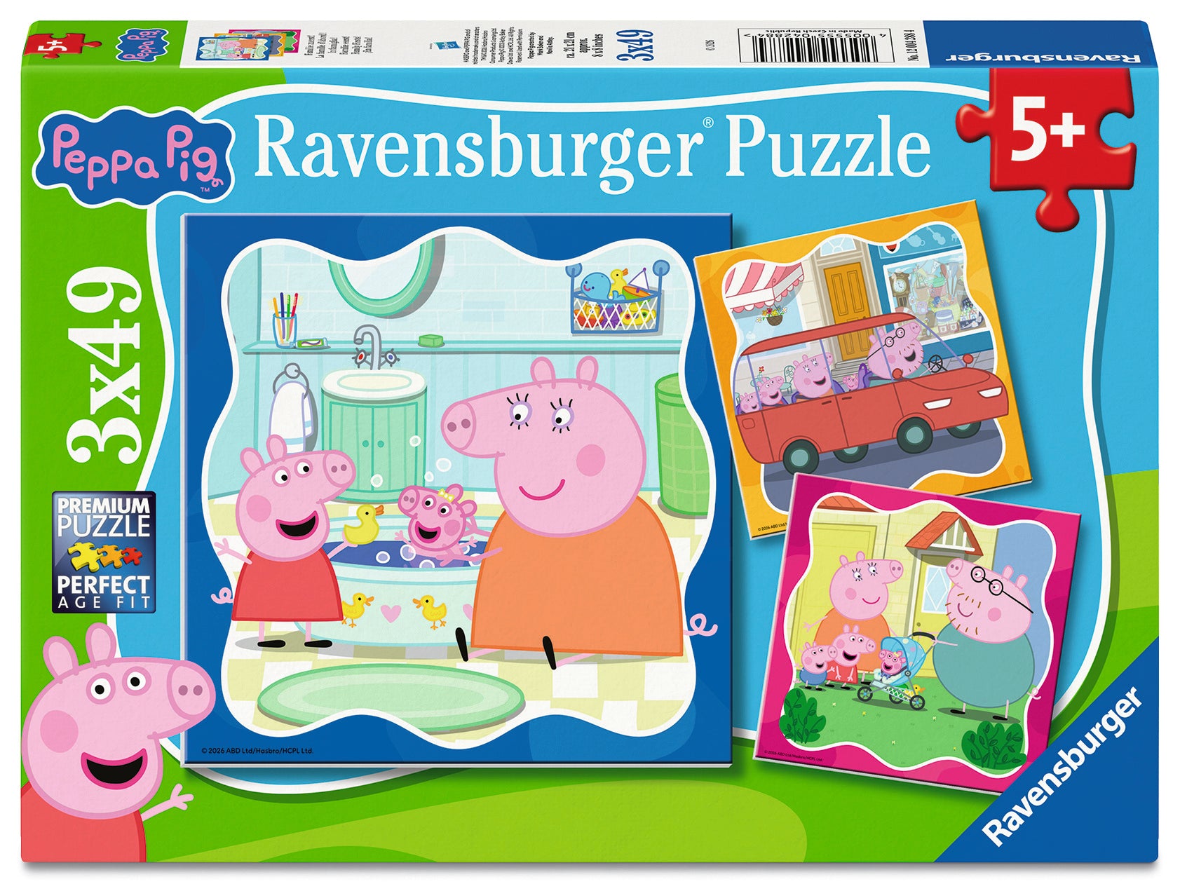 Ravensburger Family Firsts! Peppa Pig 3 x 49 piece children's jigsaw puzzle set featuring Peppa, George and baby Evie