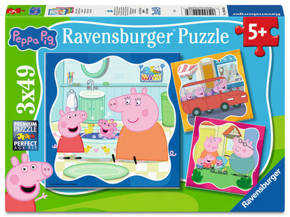 Ravensburger Family Firsts! Peppa Pig 3 x 49 piece children's jigsaw puzzle set featuring Peppa, George and baby Evie