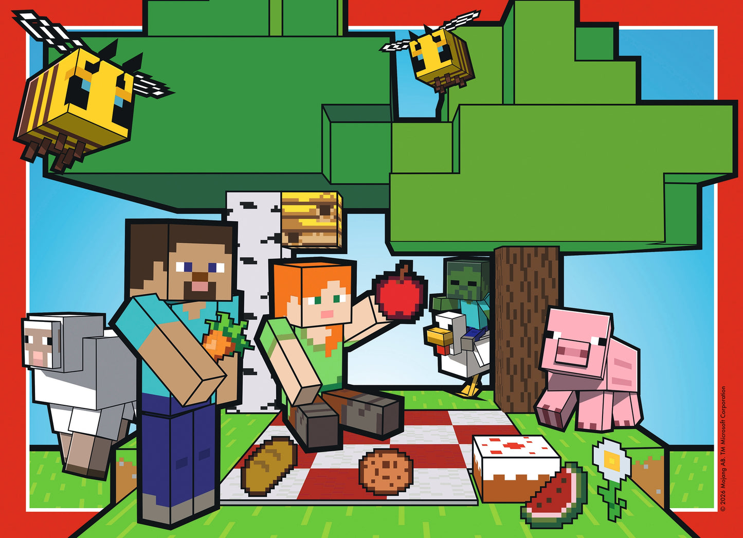 Ravensburger Minecraft Realms & Adventures 4 x 100 XXL piece children's jigsaw puzzle bumper pack featuring four Minecraft adventure scenes