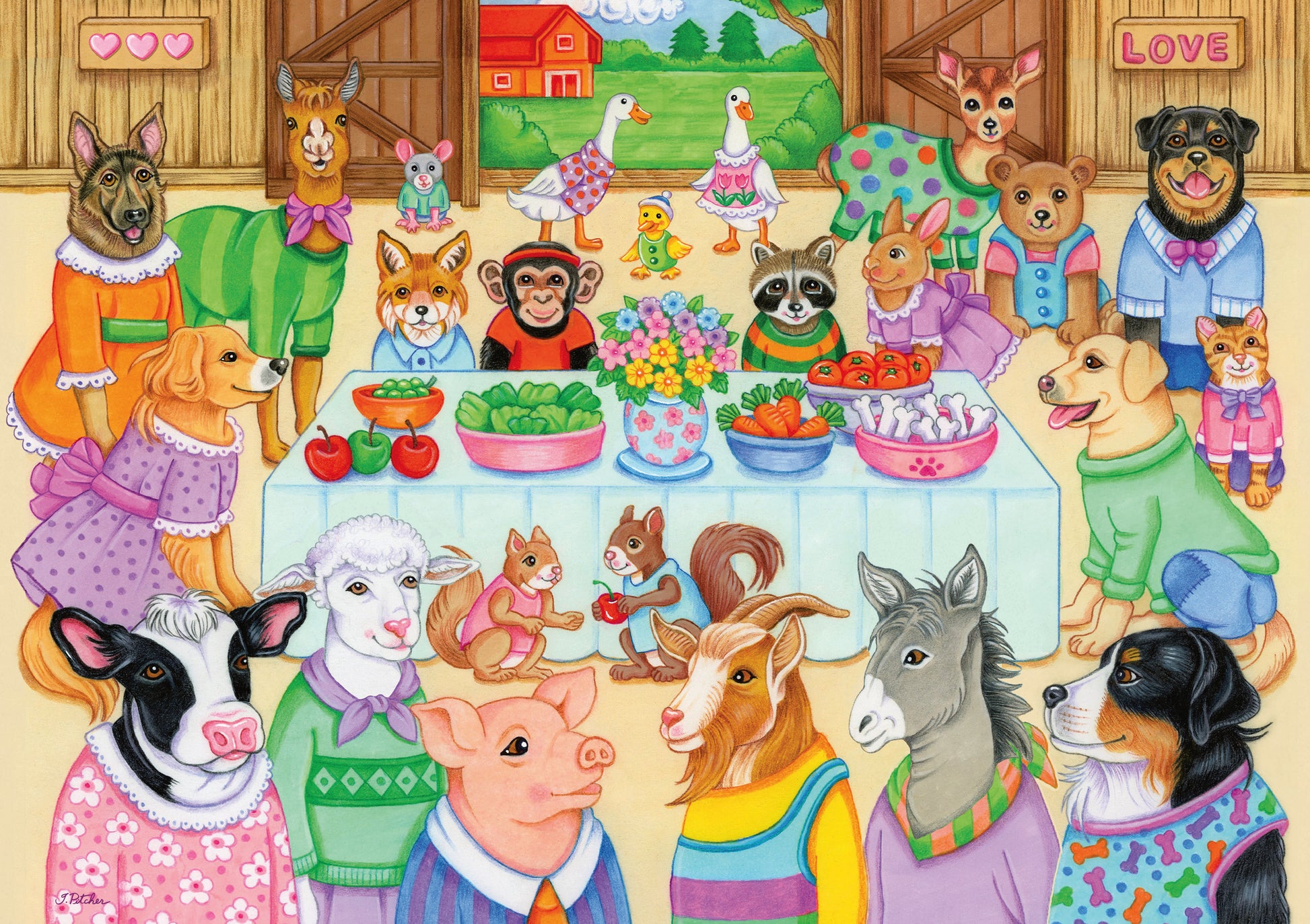 Ravensburger Barn Party 35 piece children's jigsaw puzzle featuring colourful farm animals at a lively barn celebration