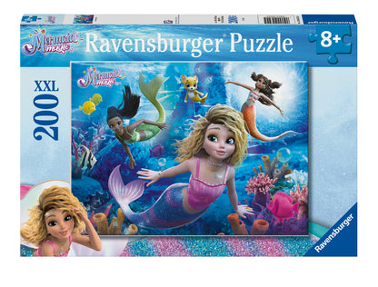 Ravensburger Mermaid Magic 200 XXL piece children's jigsaw puzzle featuring Merlinda, Sasha, Nerissa and Bo.Jr in a colourful underwater kingdom