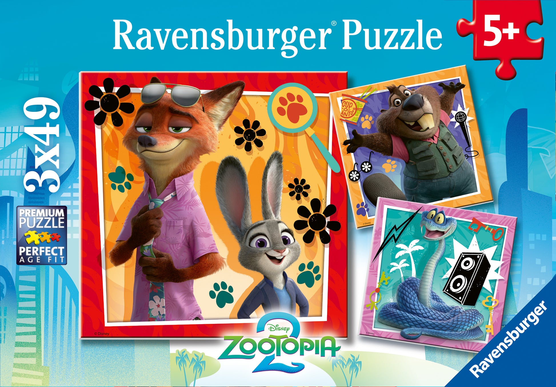 Ravensburger Disney Zootopia 2 A New Mission 3 x 49 piece jigsaw puzzle set featuring Judy Hopps, Nick Wilde and friends