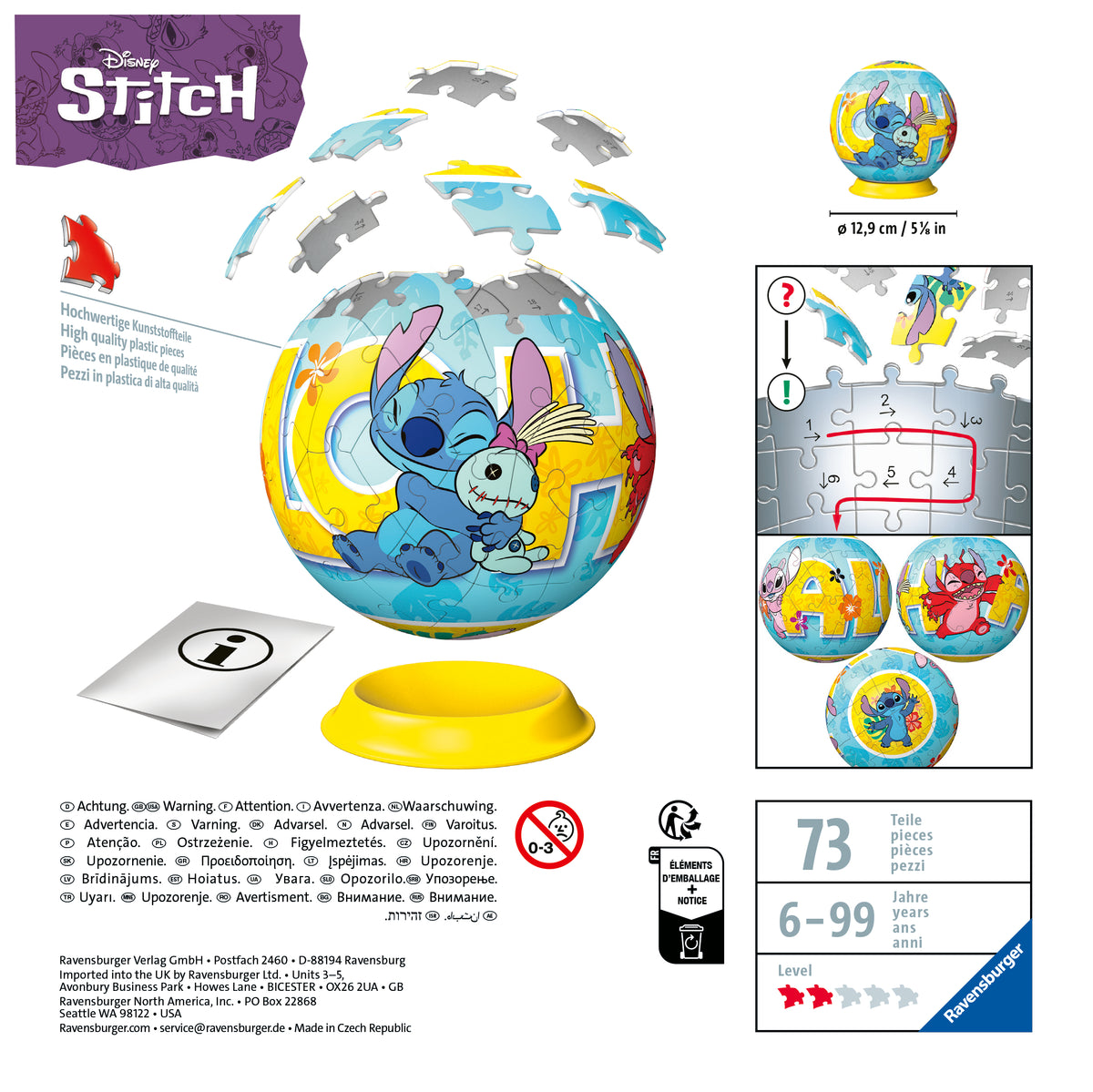Ravensburger - Disney Stitch & Friends 3D Puzzle Ball 72pc