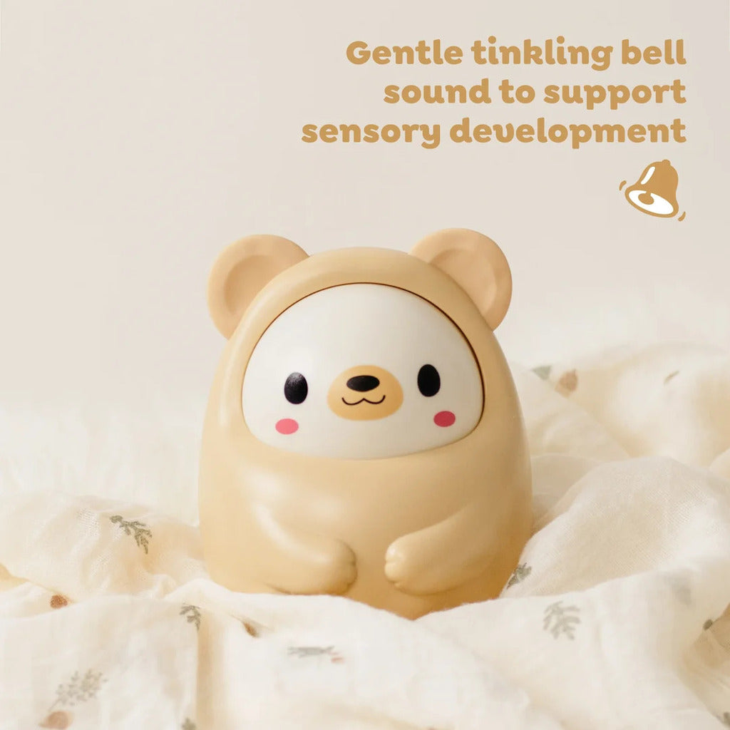 Rear view of the roly poly bear showing the smooth domed base that holds the chime inside