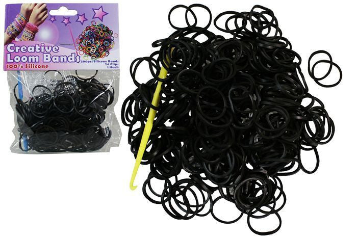 Creative Loom Bands - 300 Pcs Band with Hook and S-Clasp - Black