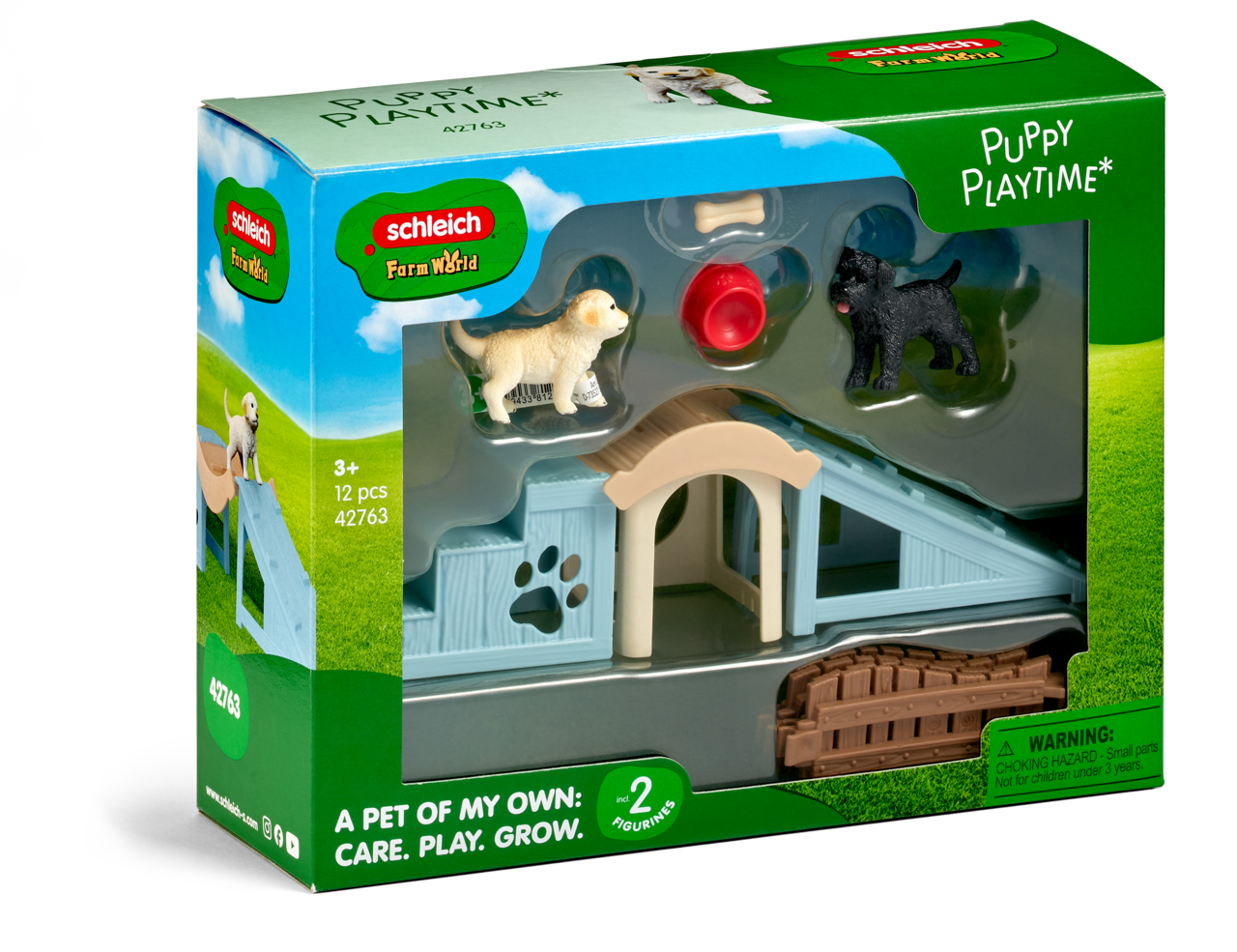 Schleich Adventure Fun for Little Puppies 42763 FARM WORLD puppy playground playset with two puppies, kennel, ramp and seesaw