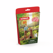 Schleich Forester Pocket Set 81475 with forester figure, puppy, squirrel, chainsaw and firewood accessories