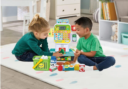 Close-up of the Scan & Learn Checkout handheld scanner and light-up display screen during play