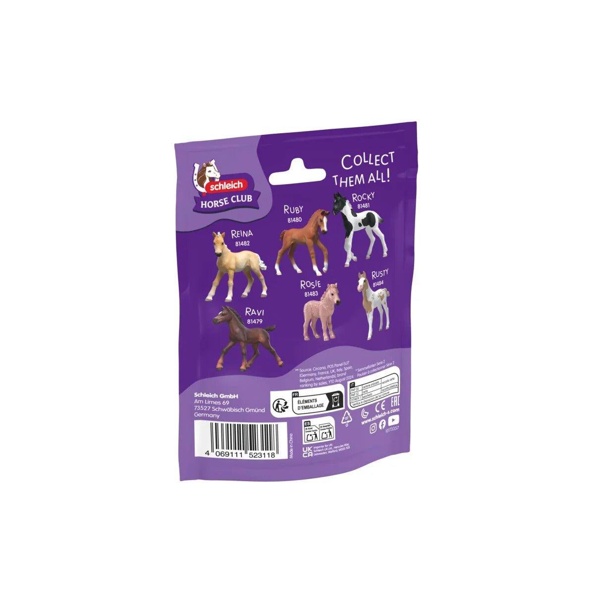 Reverse of the Collectible Foal Ragnar 81478 pack, showing the collector's poster of all seven foals