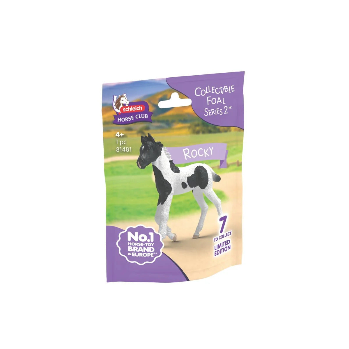 Front packaging for Schleich Collectible Foal Rocky 81481, showing the Horse Club Series 2 branding