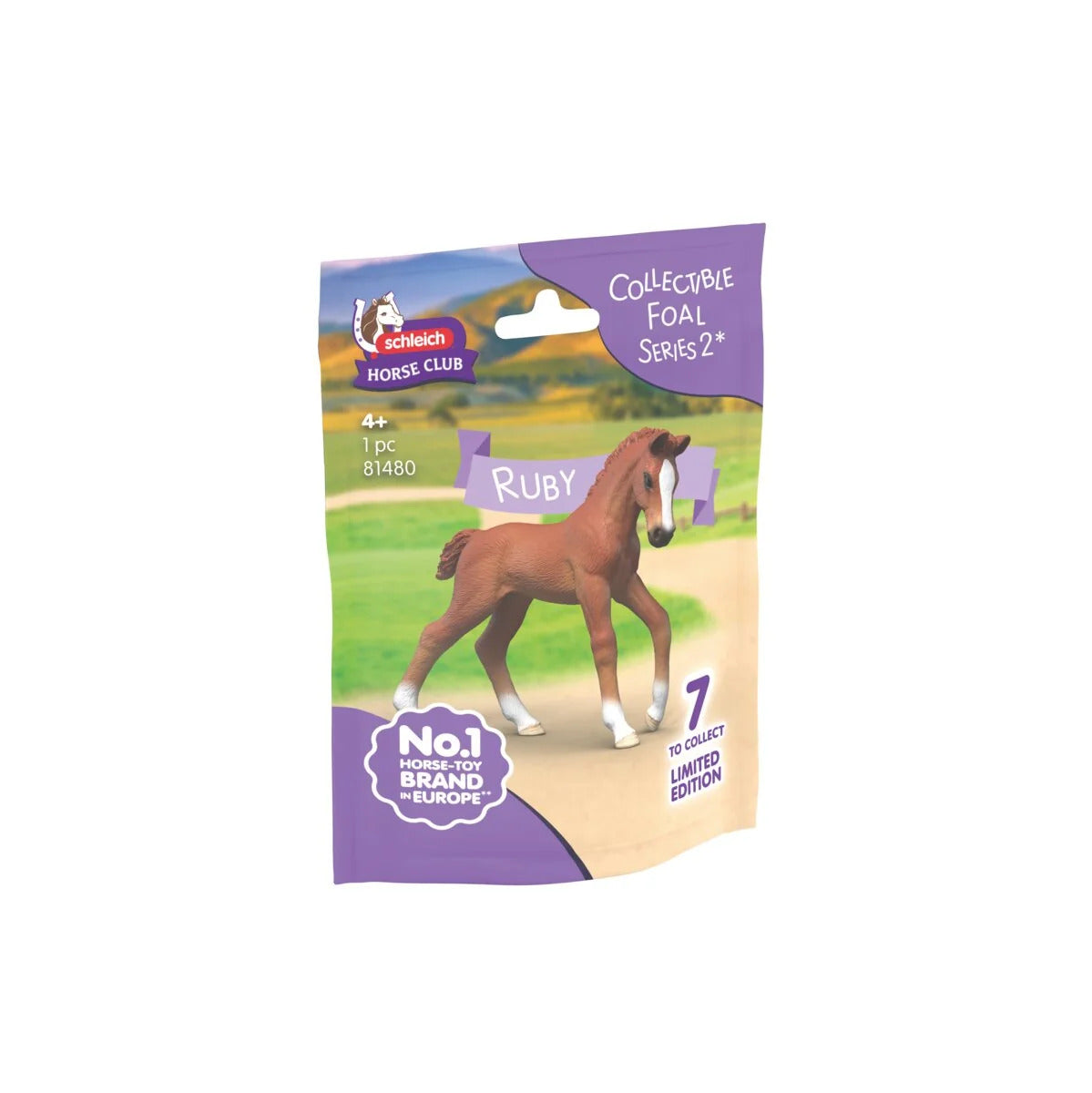 Front packaging for Schleich Collectible Foal Ruby 81480, showing the Horse Club Series 2 branding