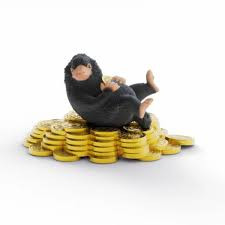 Schleich Fantastic Beasts Niffler with Gold 14905 figurine sitting on gold coins