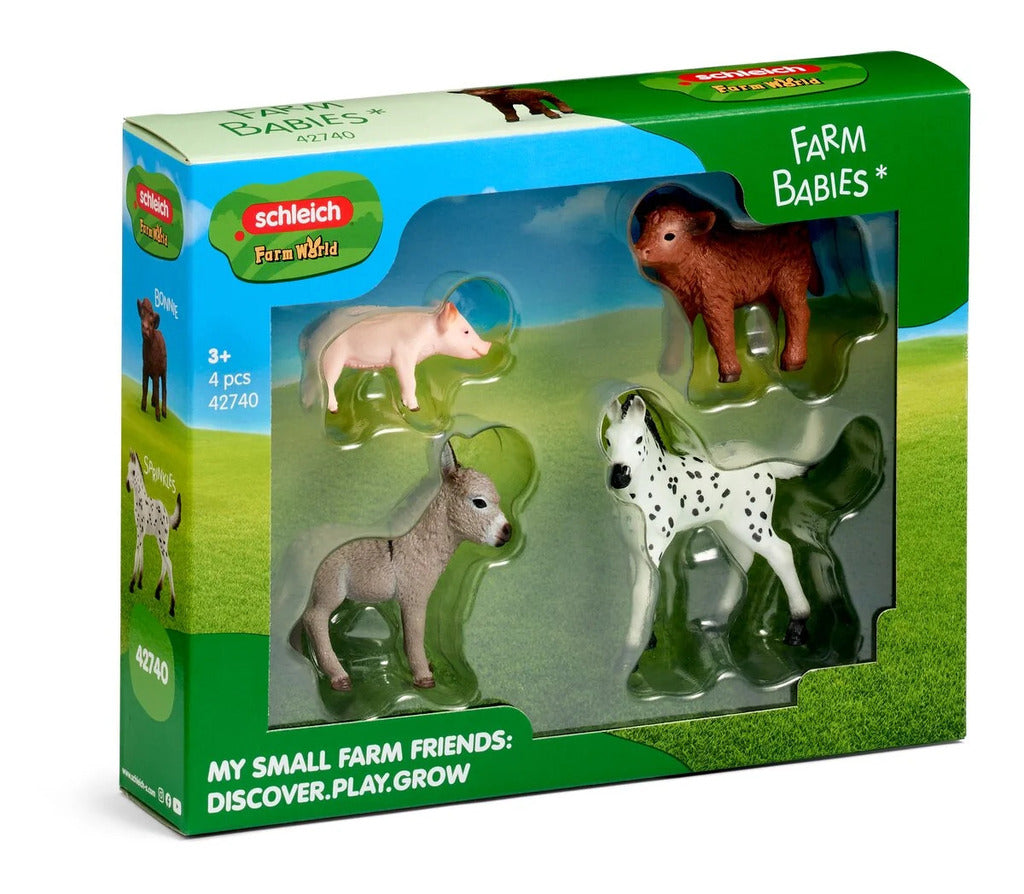 Schleich Farm Babies set with hand-painted calf, lamb, piglet and chick figures together