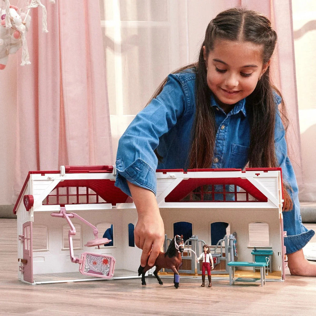 Happy Horse Hospital shown from above revealing its full layout and play features