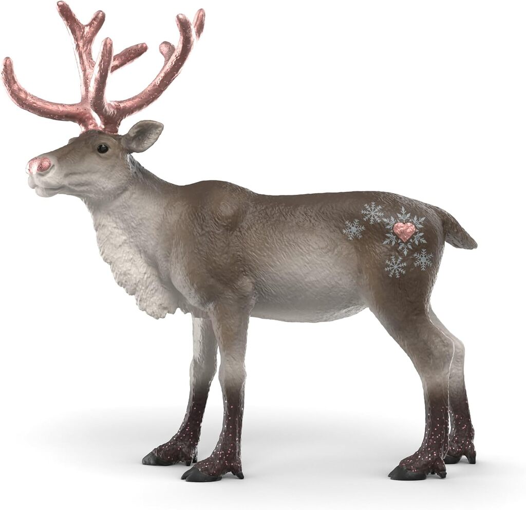 Close-up of the reindeer's rose gold antler detailing and metallic surface sheen
