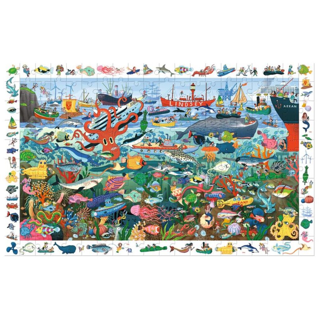 full-size reference poster included with Djeco Secrets of the Sea 200-piece observation puzzle