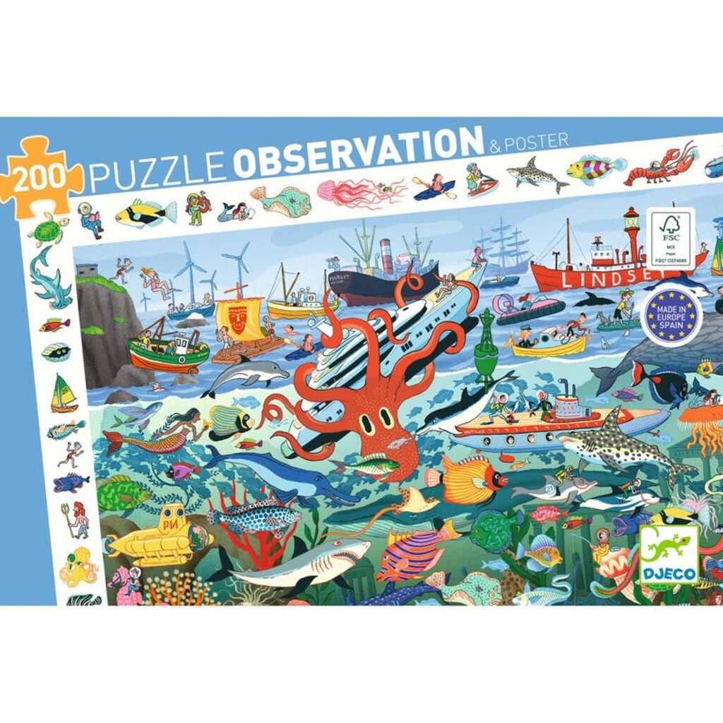 the storage box for the Djeco Secrets of the Sea observation puzzle shown from the front