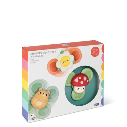 Set of three woodland sensory spinners on suction bases, baby toys for high chairs, windows and tiles